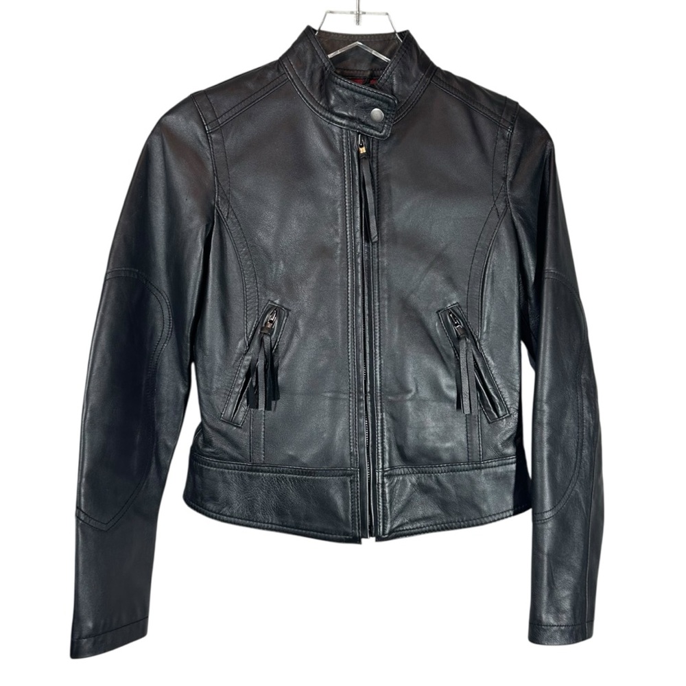 STREET LEGAL Women's XS Black Leather Biker Edgy Full Zip Coat Jacket Silver Zip